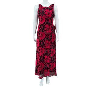 Vintage Jeffrey & Dara Dress Womens 12 Red Black Dark Floral Maxi Whimsigoth Y2K